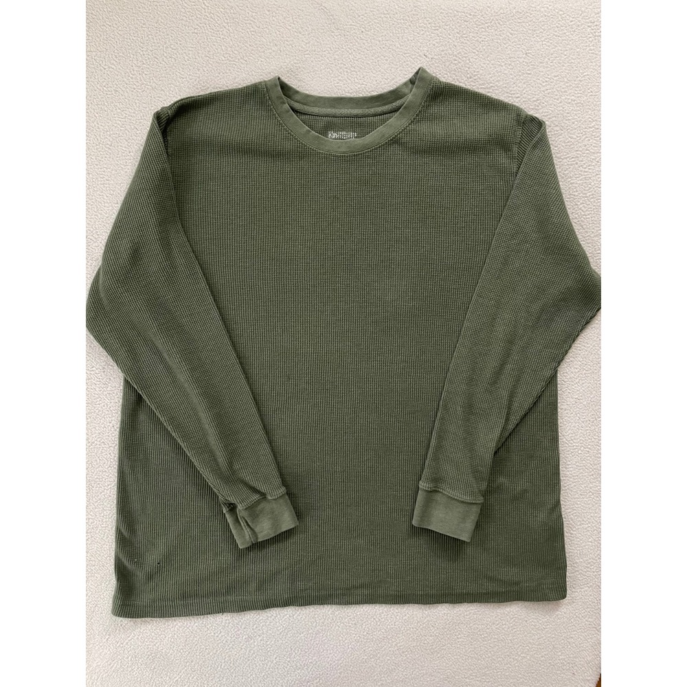 St. John's Bay Mens 2XL Thermal Shirt Olive Green Waffle Knit Long Sleeve